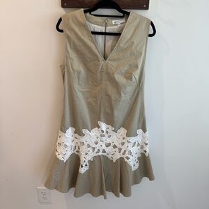 Derek Lam Collective Khaki Lace Sleeveless V Neck Mini Dress Size 50